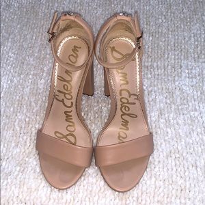 Sam Edelman Yaro Leather Nude Block Heels Sz 6.5W